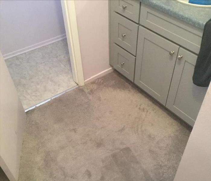 master bathroom with carpeting affected 